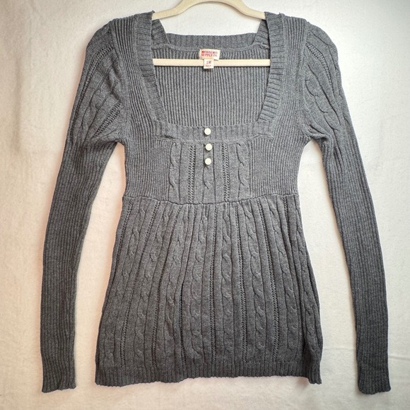 Mossimo Supply Co. Sweaters - Gray Y2K Cable Knit Babydoll Sweater Bella Swan Vibe Rabbit Hair Blnd Womens M